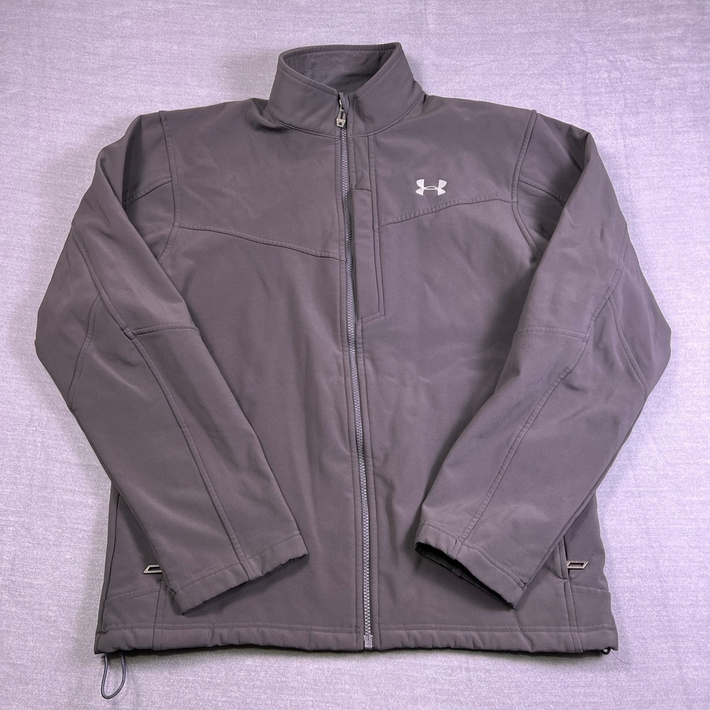 Under Armour Softshell Full Zip Mock Neck Jacket Mens Large Gray Polyester